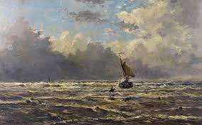 Onstuimige zee op schilderij